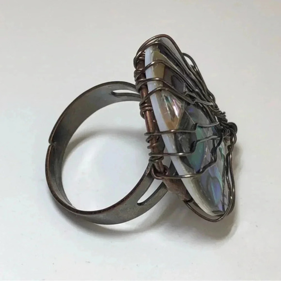 Handmade Abalone Round Circle Brass Tone Adjustable Free Size Tree of Life Ring - Picture 2 of 4